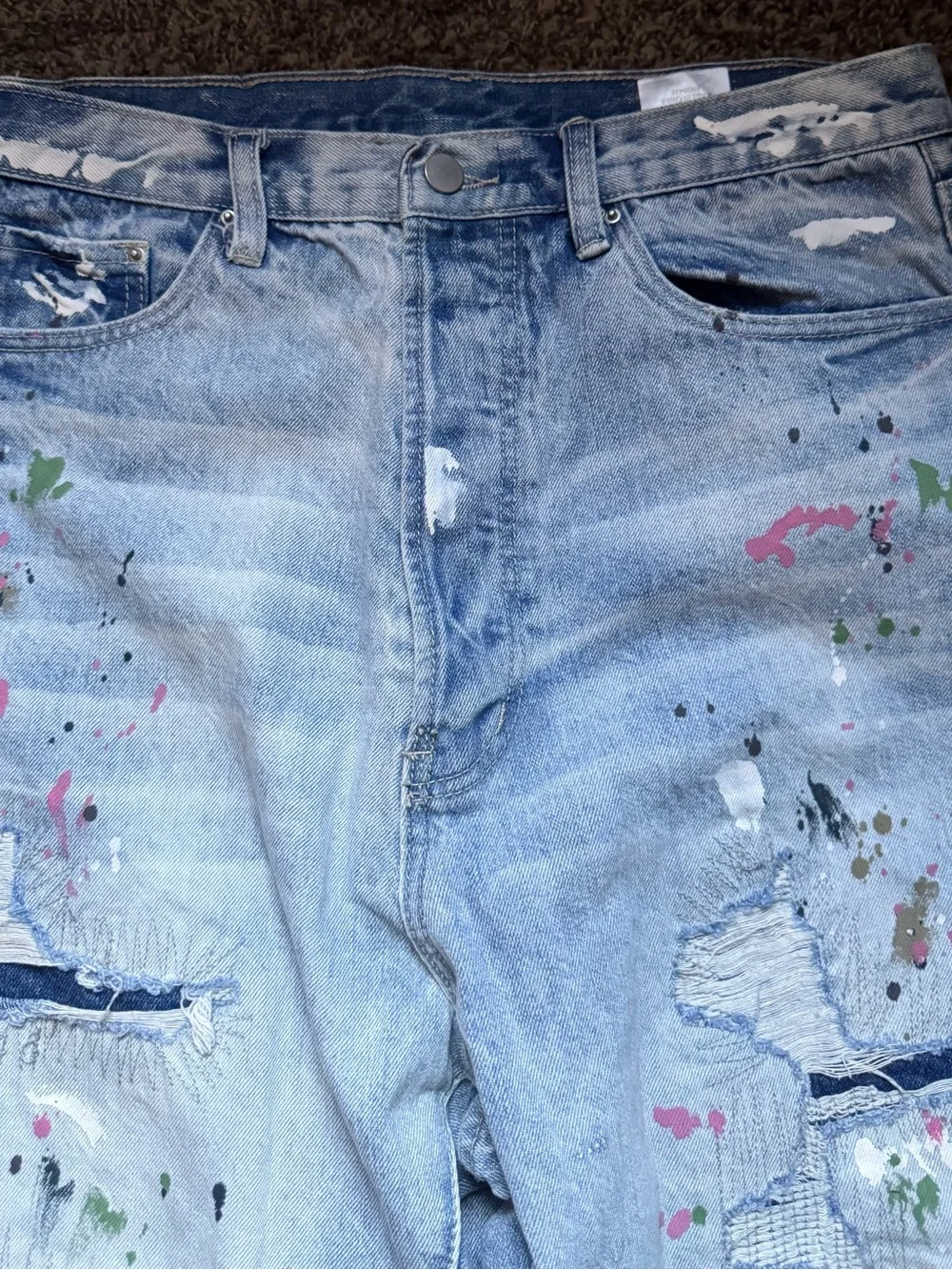 MNML Light Blue Distressed Paint-Splatter Jeans